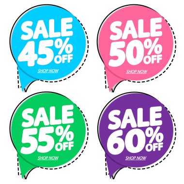 İndirim pankartları tasarım şablonu, indirim etiketleri, uygulama simgeleri, vektör illüstrasyonunu ayarla