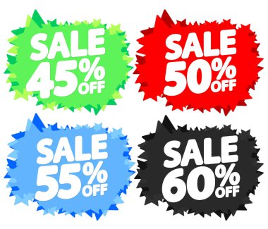 İndirim pankartları tasarım şablonu, indirim etiketleri, uygulama simgeleri, vektör illüstrasyonunu ayarla