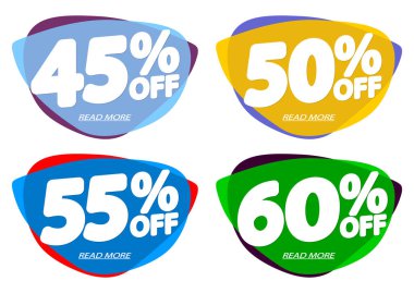 İndirim pankartları tasarım şablonu, indirim etiketleri, uygulama simgeleri, vektör illüstrasyonunu ayarla