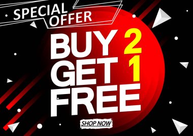 2 alana 1 bedava poster tasarımı şablonu, özel teklif, vektör illüstrasyonu