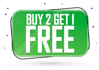 Buy 2 Get 1 Free, special offer, Sale banner design template, discount tag, end of season, app icon, vector illustration