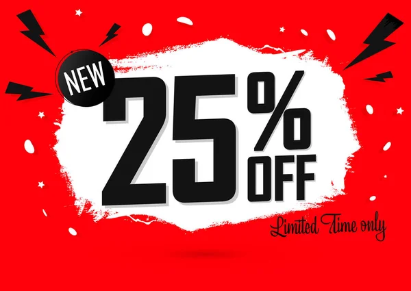% 25 indirimli, indirimli pankart tasarım şablonu, tanıtım etiketi, harcayın ve daha fazla tasarruf edin, vektör illüstrasyonu