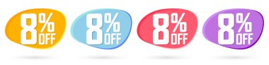 Set Sale 8% off bubble banners, discount tags design template, extra deals, vector illustration