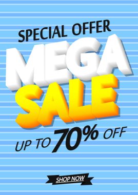 Mega Sale, 70% off, poster design template, special offer, discount banner, vector illustration