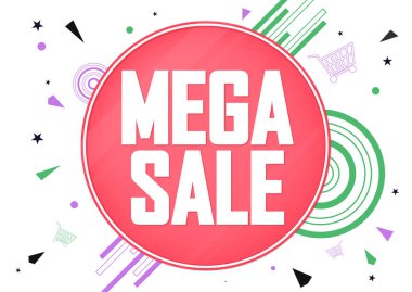 Mega Satış, poster tasarım şablonu, özel teklif, indirimli bayrak, vektör illüstrasyonu