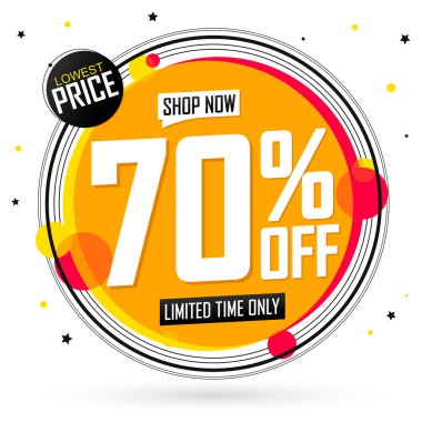 % 70 indirim, pankart tasarım şablonu, indirim etiketi, harcamak ve biriktirmek, özel teklif, büyük anlaşma, düşük fiyat, promosyon afişi, vektör ilüstrasyonu