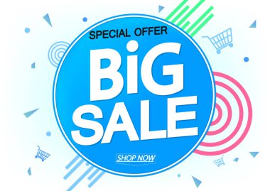 Büyük indirim, indirimli poster tasarım şablonu, özel teklif, harcayın ve daha fazla biriktirin, reklam afişi, sezon sonu, vektör illüstrasyonu