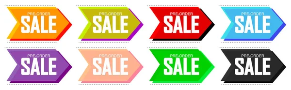 Set Pre Order Sale Banners Design Template Discount Tags Vector — Stock Vector