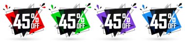 Set Sale 45% off banners, discount tags design template, promo app icons, extra deals, lowest price, vector illustration