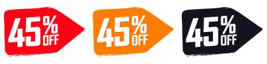Set Sale 45% off banners, discount tags design template, promo app icons, extra deals, lowest price, vector illustration