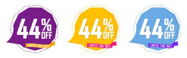 Set Sale 44% off banners, discount tags design template, promo app icons, extra deals, lowest price, vector illustration