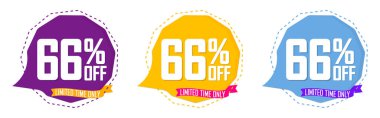 Set Sale 66% off banners, discount tags design template, promo app icons, extra deals, lowest price, vector illustration