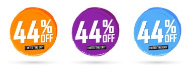 Set Sale 44% off banners, discount tags design template, promo app icons, extra deals, lowest price, vector illustration