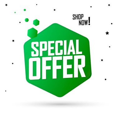 Özel teklif, satış afişi tasarım şablonu, indirim etiketi, tanıtım posteri, vektör illüstrasyonu