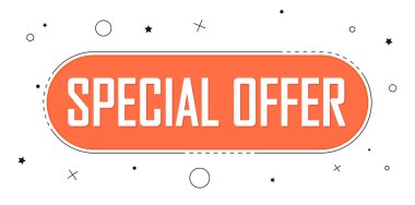 Özel teklif, satış afişi tasarım şablonu, indirim etiketi, tanıtım posteri, vektör illüstrasyonu