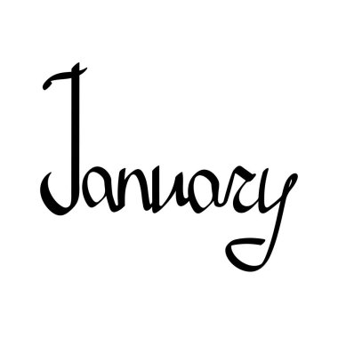 Ocak, kaligrafi harfleri, sezon grafik tasarım şablonu, vektör illüstrasyonu