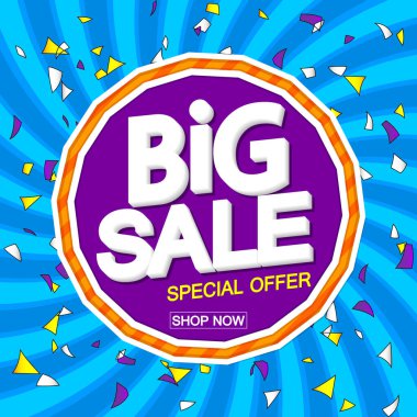 Büyük indirim, indirimli poster tasarım şablonu, özel teklif, harcayın ve daha fazla biriktirin, reklam afişi, sezon sonu, vektör illüstrasyonu