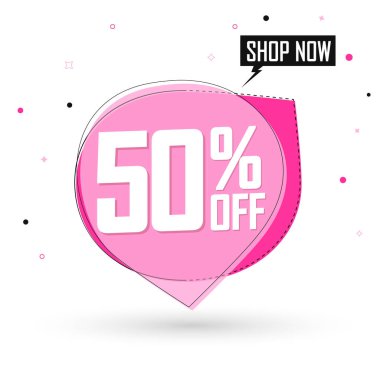 İndirim% 50 indirimli, pankart tasarımı, indirim etiketi, vektör illüstrasyonu