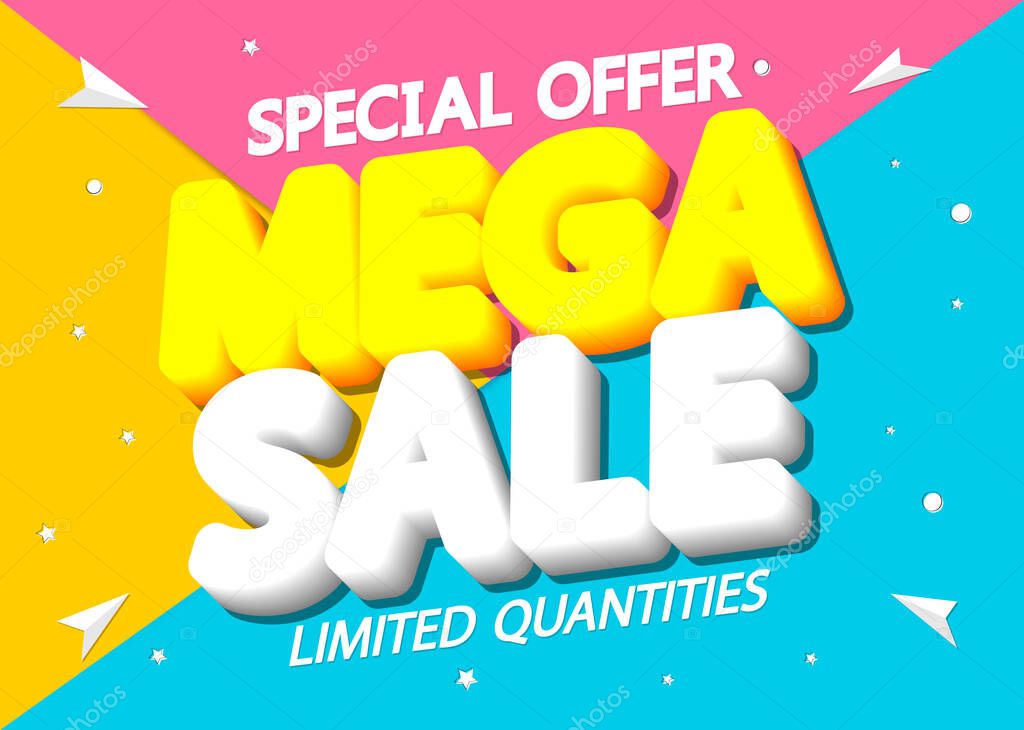 Mega Sale, discount poster design template, special offer, spend up and save more, promotion banner, end of season, vector illustration