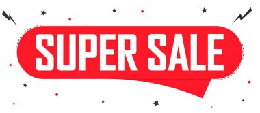 Süper Satış, tanıtım pankartı tasarım şablonu, indirim etiketi, vektör illüstrasyonu