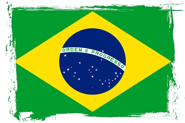 Bandera Brasil Bandera Con Pincel Grunge — Vector de stock