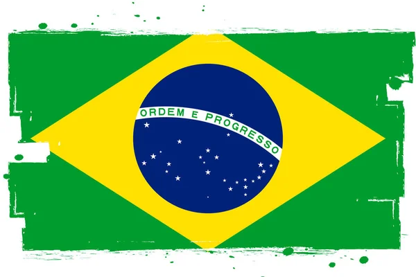 Flagga Brasilien Banner Med Grunge Borste — Stock vektor