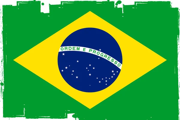 Bandera Brasil Bandera Con Pincel Grunge — Vector de stock