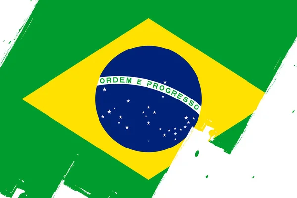 Vlag Van Brazilië Spandoek Met Grunge Borstel — Stockvector