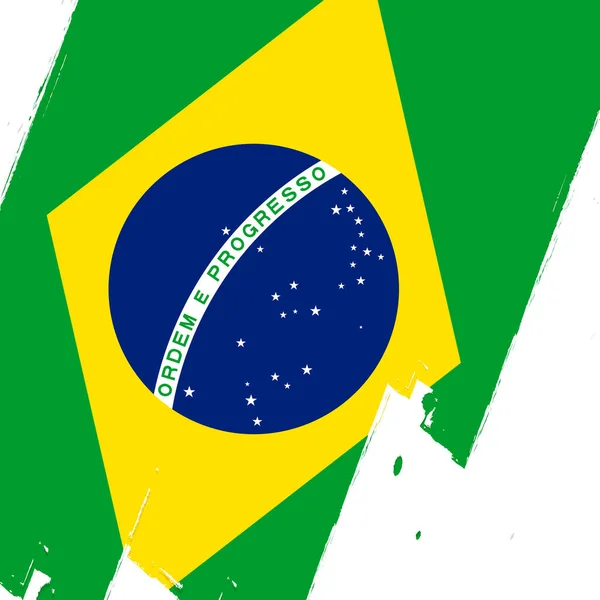 Bandera Brasil Bandera Con Pincel Grunge — Vector de stock