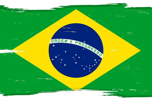 Bandera Brasil Bandera Con Pincel Grunge — Vector de stock