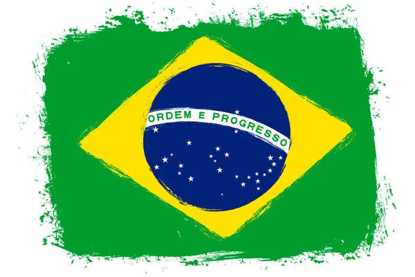 Bandiera Del Brasile Stendardo Con Pennello Grunge — Vettoriale Stock
