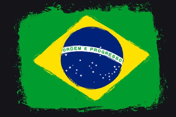 Bandera Brasil Bandera Con Pincel Grunge — Vector de stock