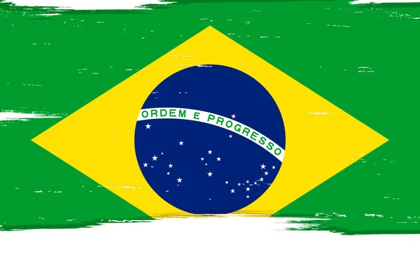 Bandera Brasil Bandera Con Pincel Grunge — Vector de stock