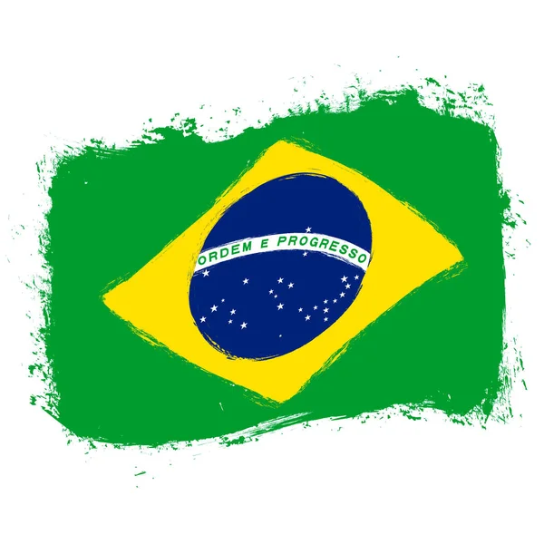 Flagga Brasilien Banner Med Grunge Borste — Stock vektor