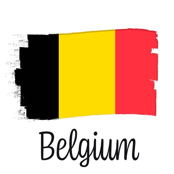 比利时国旗 横幅上有刷子 独立日 原色的国家三色旗 — 图库矢量图片