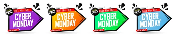 Cyber Monday Plantilla Diseño Banners Set Sale Etiquetas Descuento Ofertas — Archivo Imágenes Vectoriales