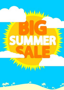 Yaz Satışı, poster tasarımı şablonu, indirimli afiş, vektör illüstrasyonu