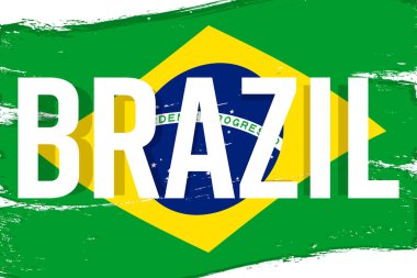 Brazil flag, banner with grunge brush. Brasil Independence Day. Background with national country symbol.