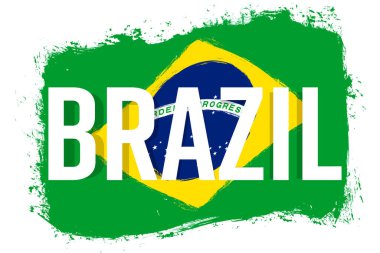 Brazil flag, banner with grunge brush. Brasil Independence Day. Background with national country symbol.