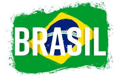 Brazil flag, banner with grunge brush. Brasil Independence Day. Background with national country symbol.