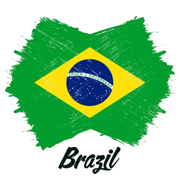 Brazil Flag Banner Grunge Brush Brasil Independence Day Background National — Stockvector