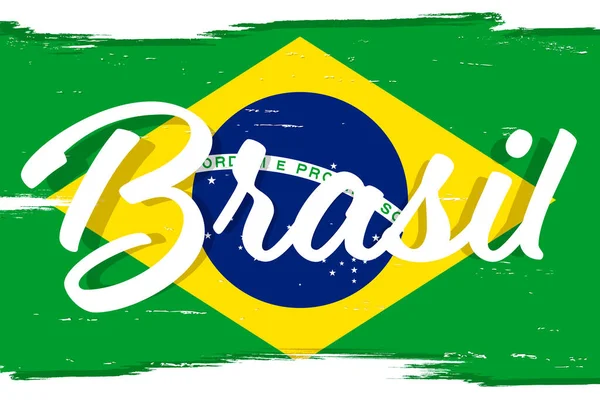 Brazil Flag Banner Grunge Brush Brasil Independence Day Background National — Stock Vector