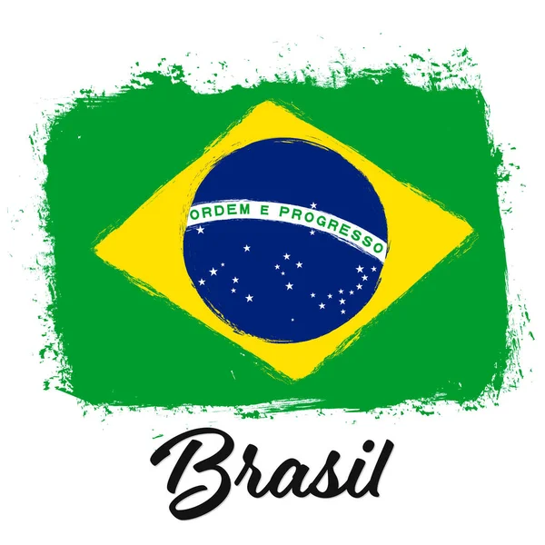 Brazil Flag Banner Grunge Brush Brasil Independence Day Background National — Stockvector