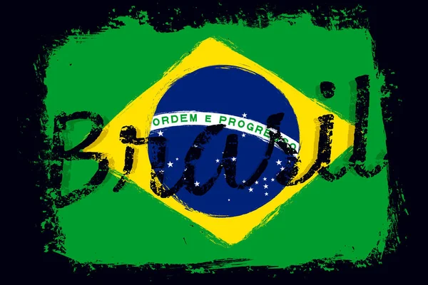 Brazil Flag Banner Grunge Brush Brasil Independence Day Background National — Stock vektor