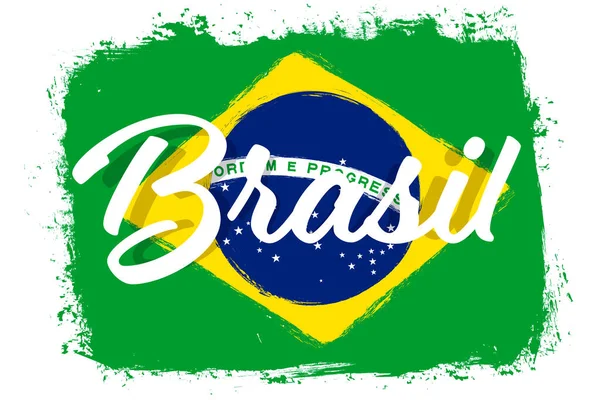 Bandeira Brasil Bandeira Com Pincel Grunge Dia Independência Brasil Antecedentes — Vetor de Stock
