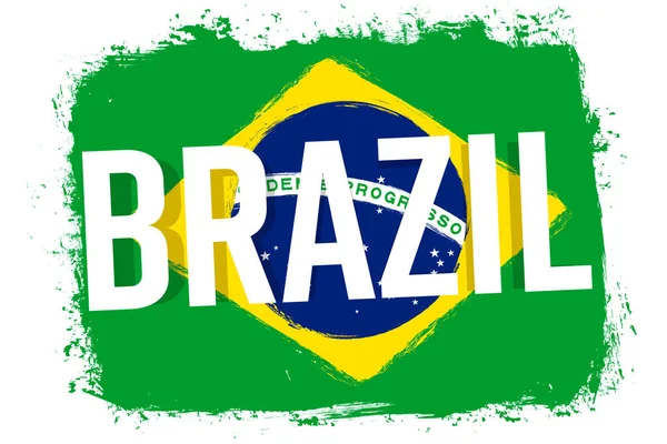 Brazil Flag Banner Grunge Brush Brasil Independence Day Background National — Stock Vector