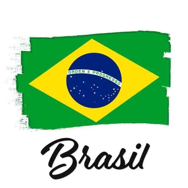 Brazil Flag Banner Grunge Brush Brasil Independence Day Background National — Stockvector