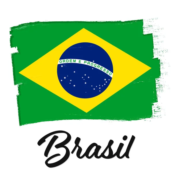 Brazil Flag Banner Grunge Brush Brasil Independence Day Background National — Διανυσματικό Αρχείο