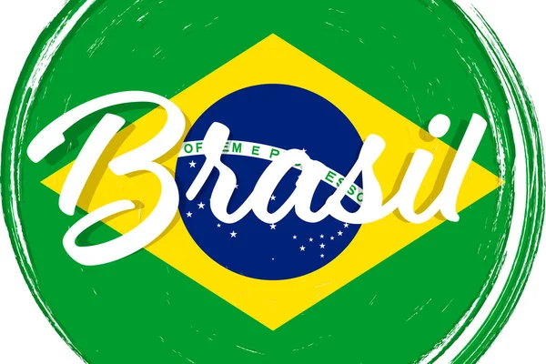 Brazil Flag Banner Grunge Brush Brasil Independence Day Background National — Wektor stockowy