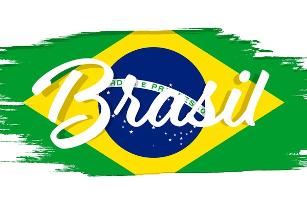 Brazil Flag Banner Grunge Brush Brasil Independence Day Background National — Stockvector